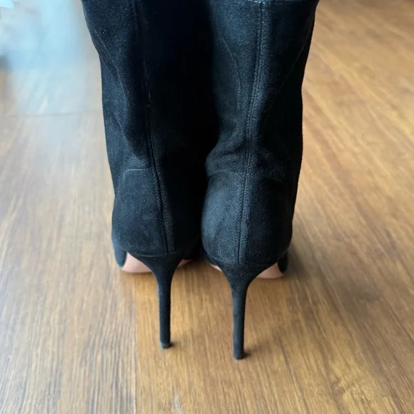Aquazzura Boots Women 38.5 US 8 Matignon Black Suede Leather Stiletto Heel Booti